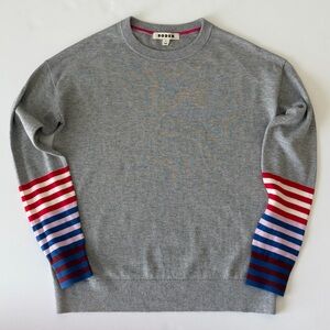 Boden Gray Crewneck Sweater with Multicolor Striped Sleeves Cotton Wool Sz S